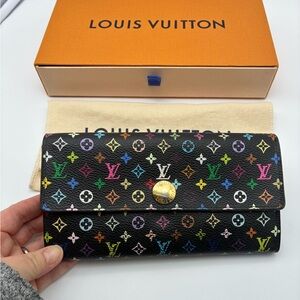 LOUIS VUITTON BLACK MURAKAMI NOIR MULTI COLOR SARAH WALLET LIMITED EDITION
